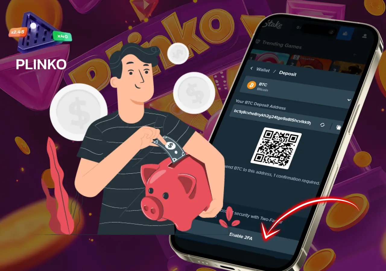 Stake consente un deposito immediato per avviare il gioco Plinko.