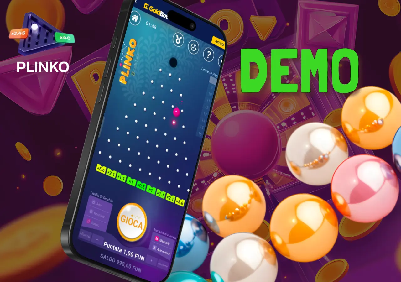 Goldbet offre una versione gratuita di Plinko per esplorare il gameplay.